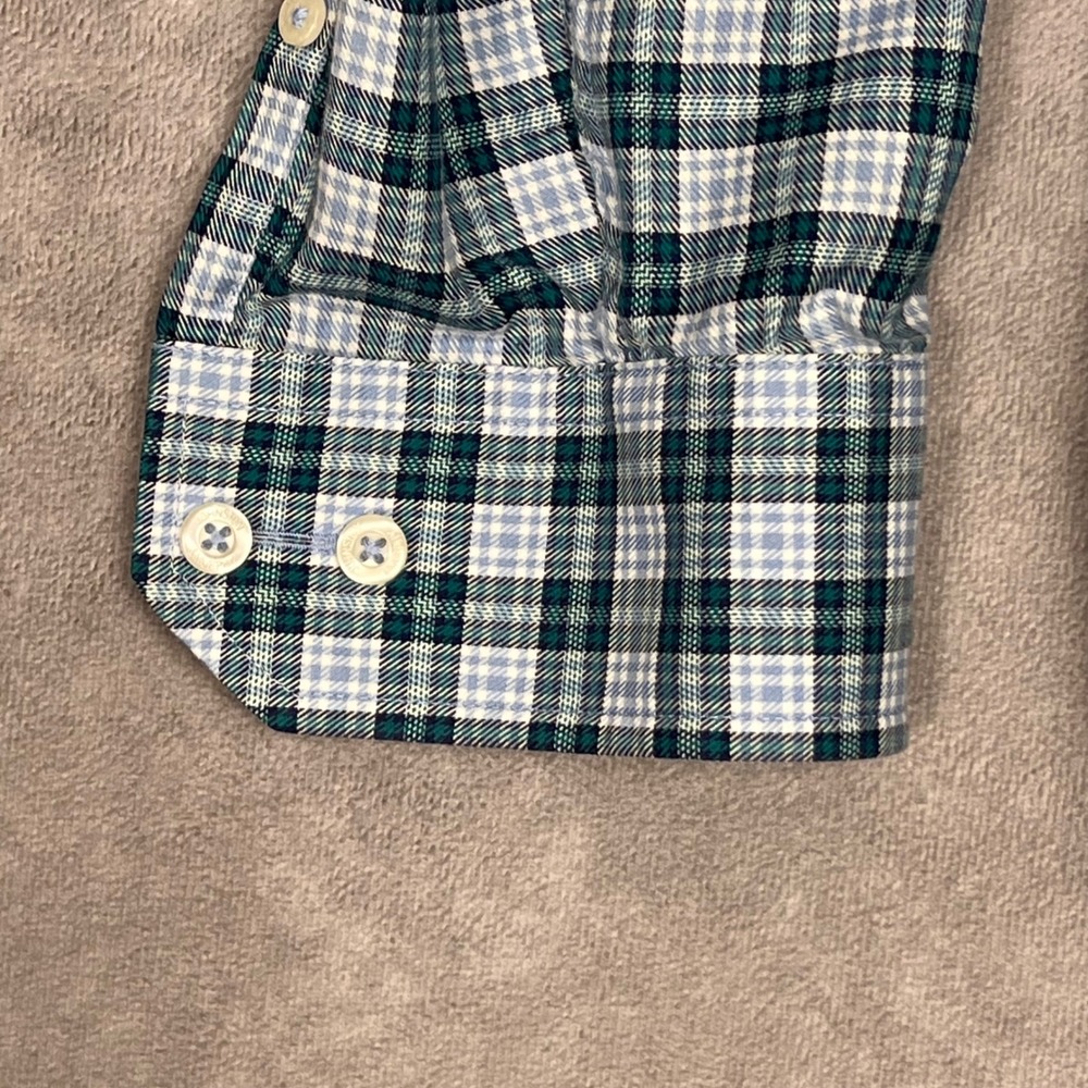 Johnston & Murphy Button Down Shirt Mens Large Teal Blue Plaid Flip Cuff L/S - Picture 9 of 12